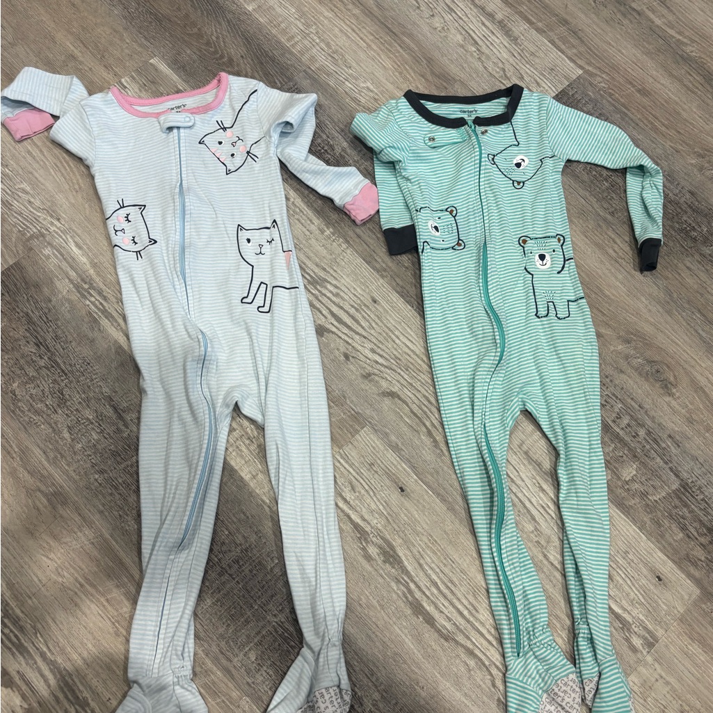 Carter's Mint Green And Light Blue Striped Animal Face Footie Pajamas Set
